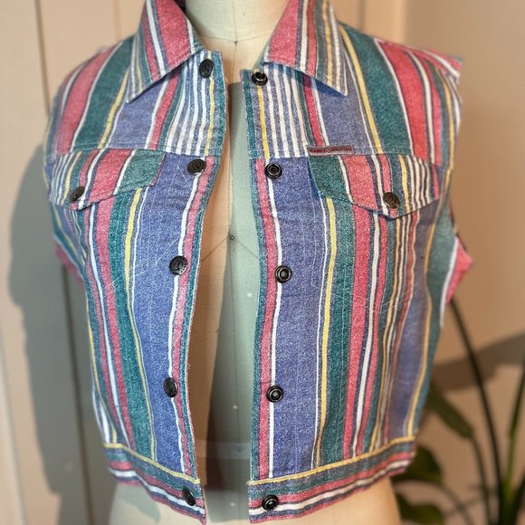 VINTAGE Striped Denim Vest - Picture 1 of 7